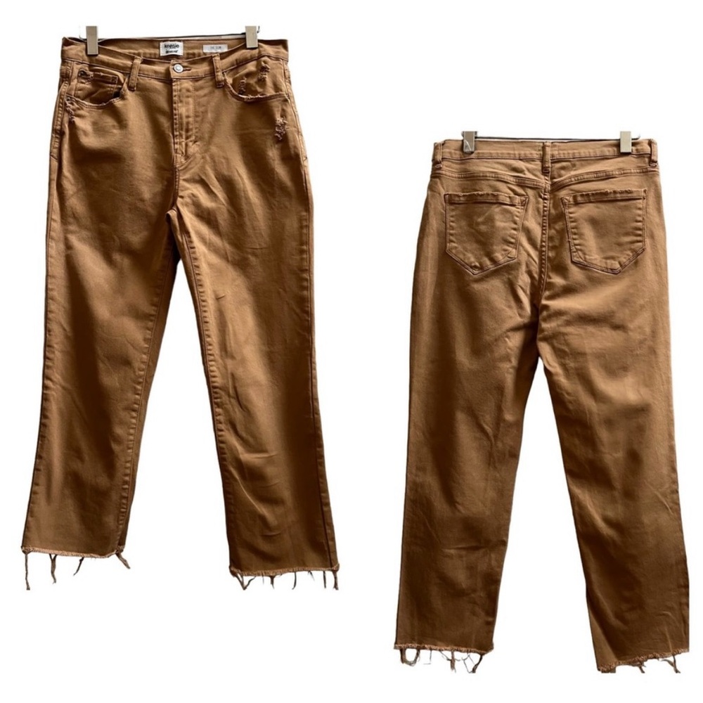 Kensie Vintage Luxe The Slim Slight Distressed Tan Brown Jean Size 10/30